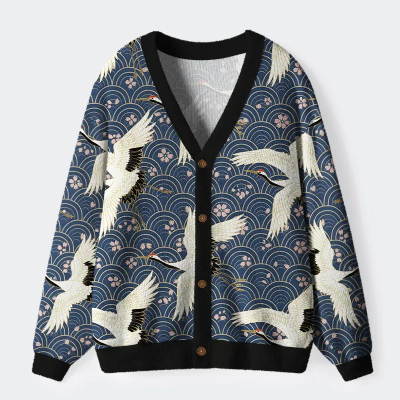 White Crane Japan Ugly Cardigan Sweater