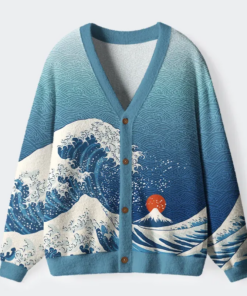 The Great Wave Off Fuji Ugly Cardigan Sweater