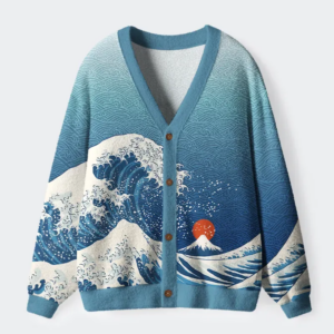 The Great Wave Off Fuji Ugly Cardigan Sweater