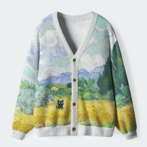 Black Cat In The Wheat Field Ugly Cardigan Sweater