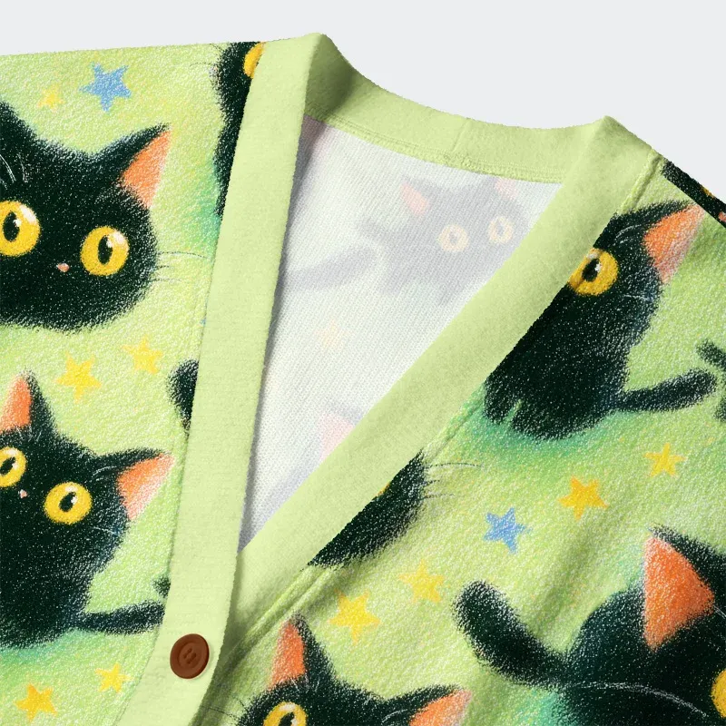 Cute Black Cat Ugly Cardigan Sweater - Image 3