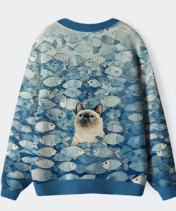 Alternative view of Siamese Cat Among The Fish Ugly Cardigan Sweater