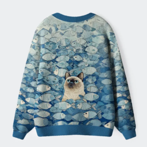 Alternative view of Siamese Cat Among The Fish Ugly Cardigan Sweater