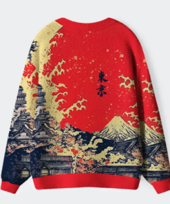 Alternative view of Traditional Japanese Scenery Ugly Cardigan Sweater