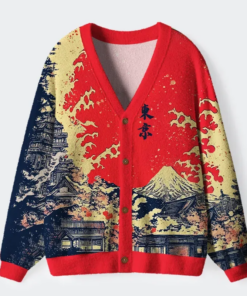 Traditional Japanese Scenery Ugly Cardigan Sweater