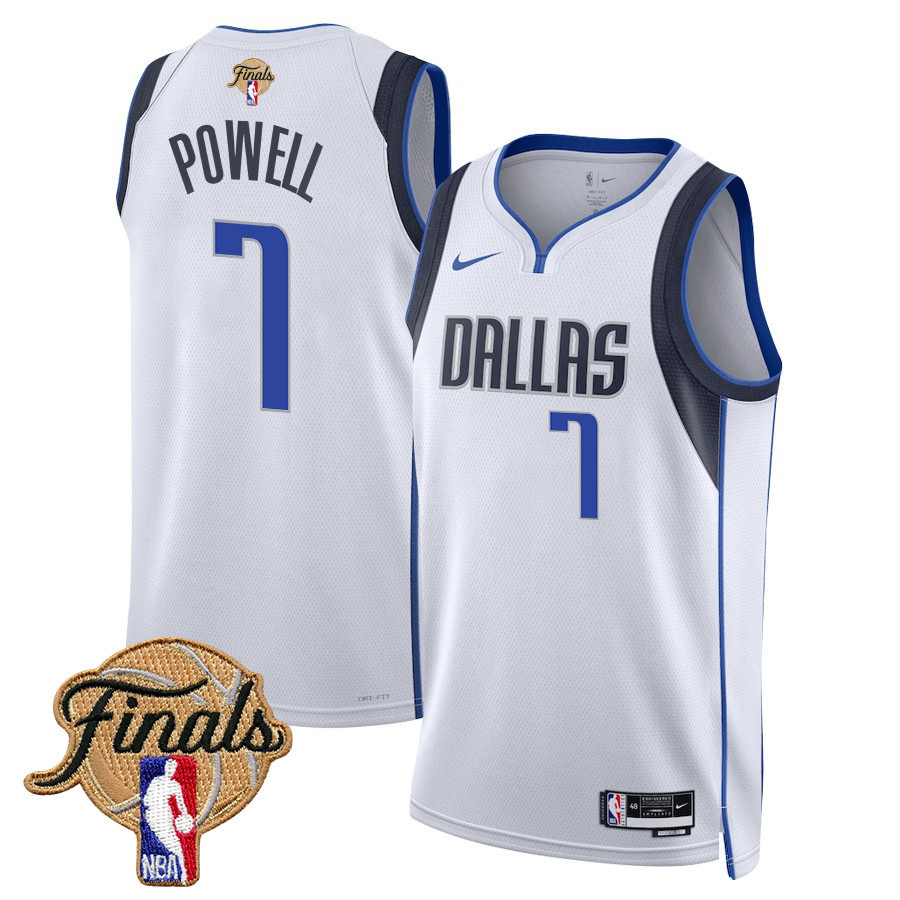 Dwight Powell 7 Dallas Mavericks 2024 FINALS PATCH Swingman Basketball Jersey - Association Edition - White - JS816 