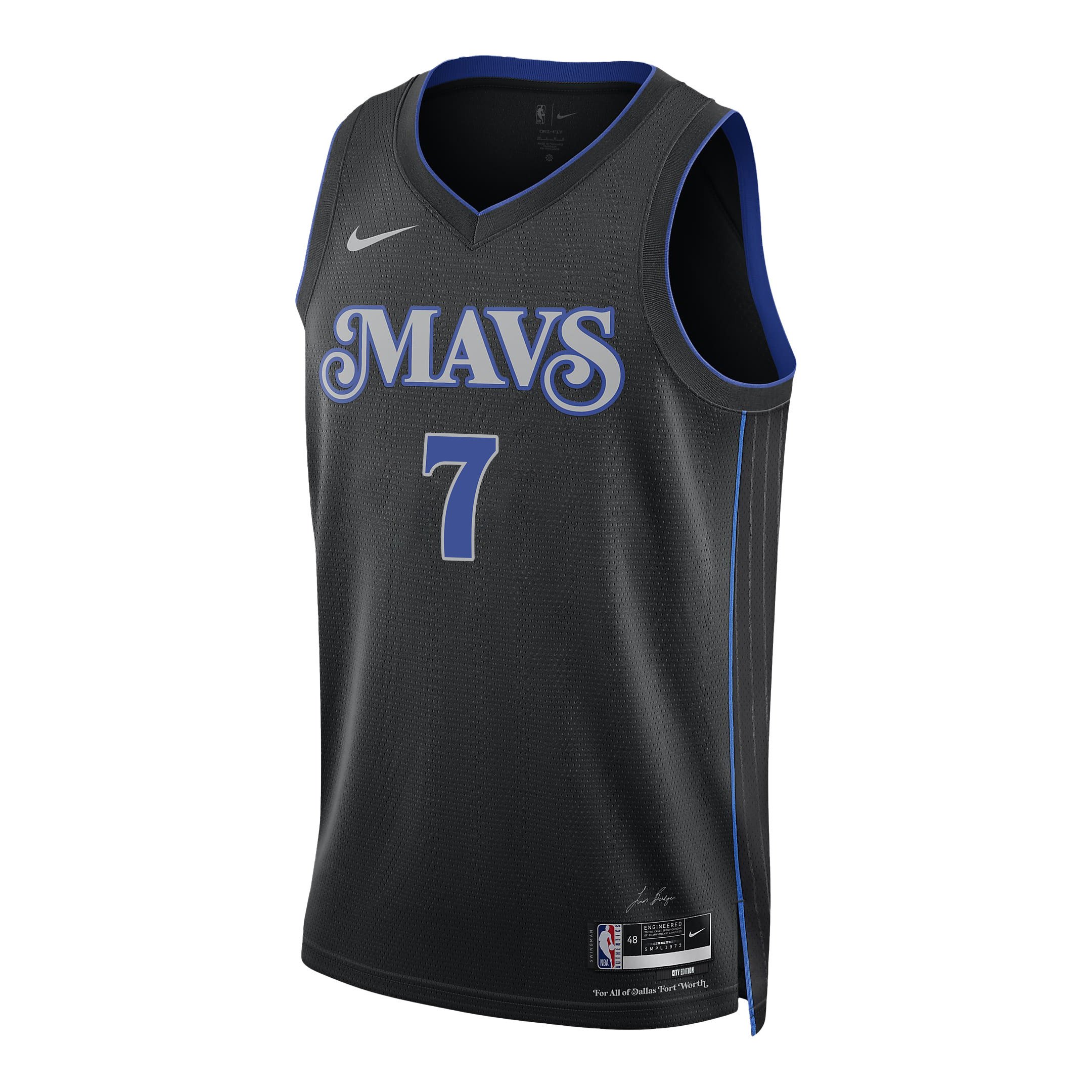 Alternative view of Dwight Powell 7 Dallas Mavericks 2024 FINALS PATCH Swingman Basketball Jersey - City Edition - Black - JS392 
