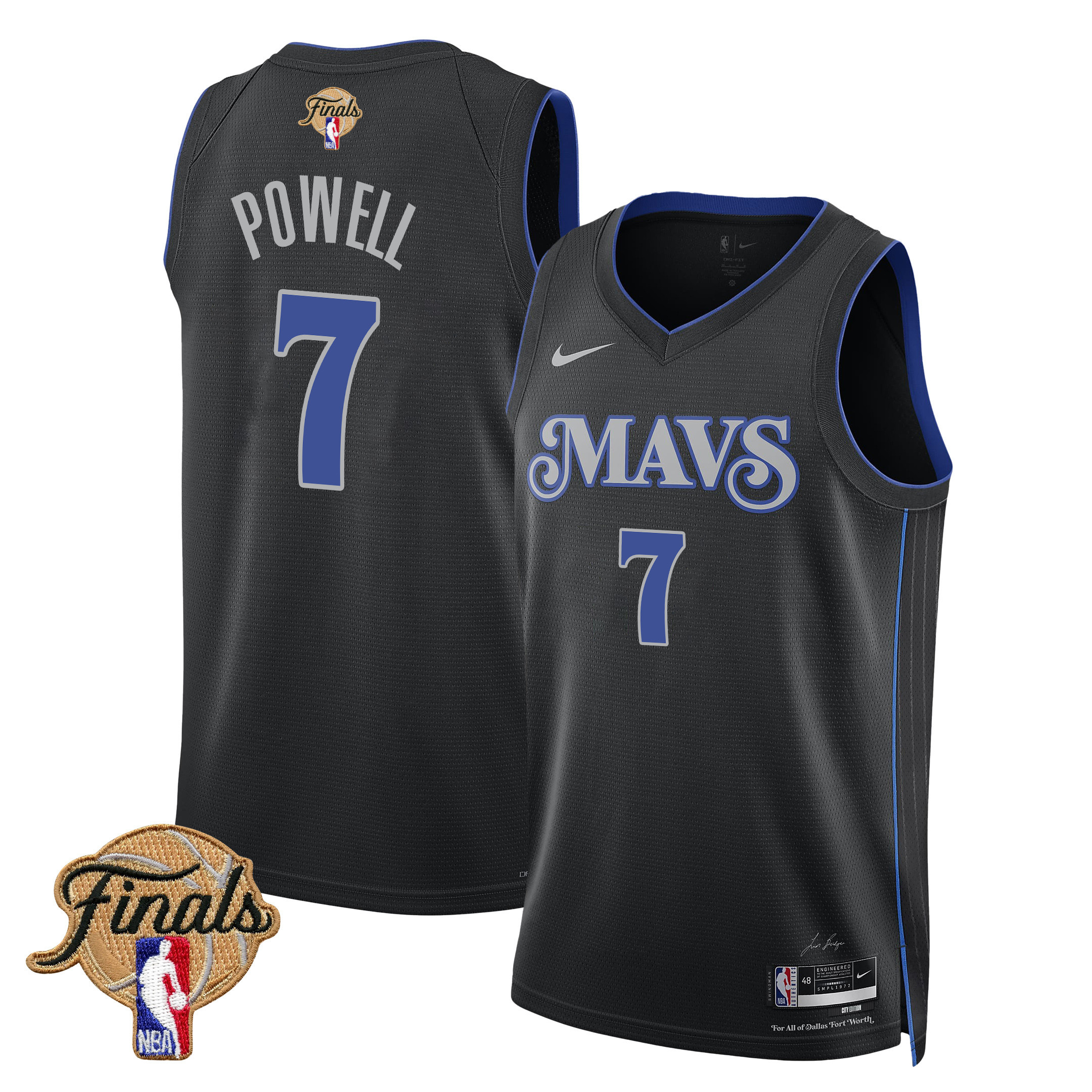 Dwight Powell 7 Dallas Mavericks 2024 FINALS PATCH Swingman Basketball Jersey Customized - City Edition - Black - JS774 