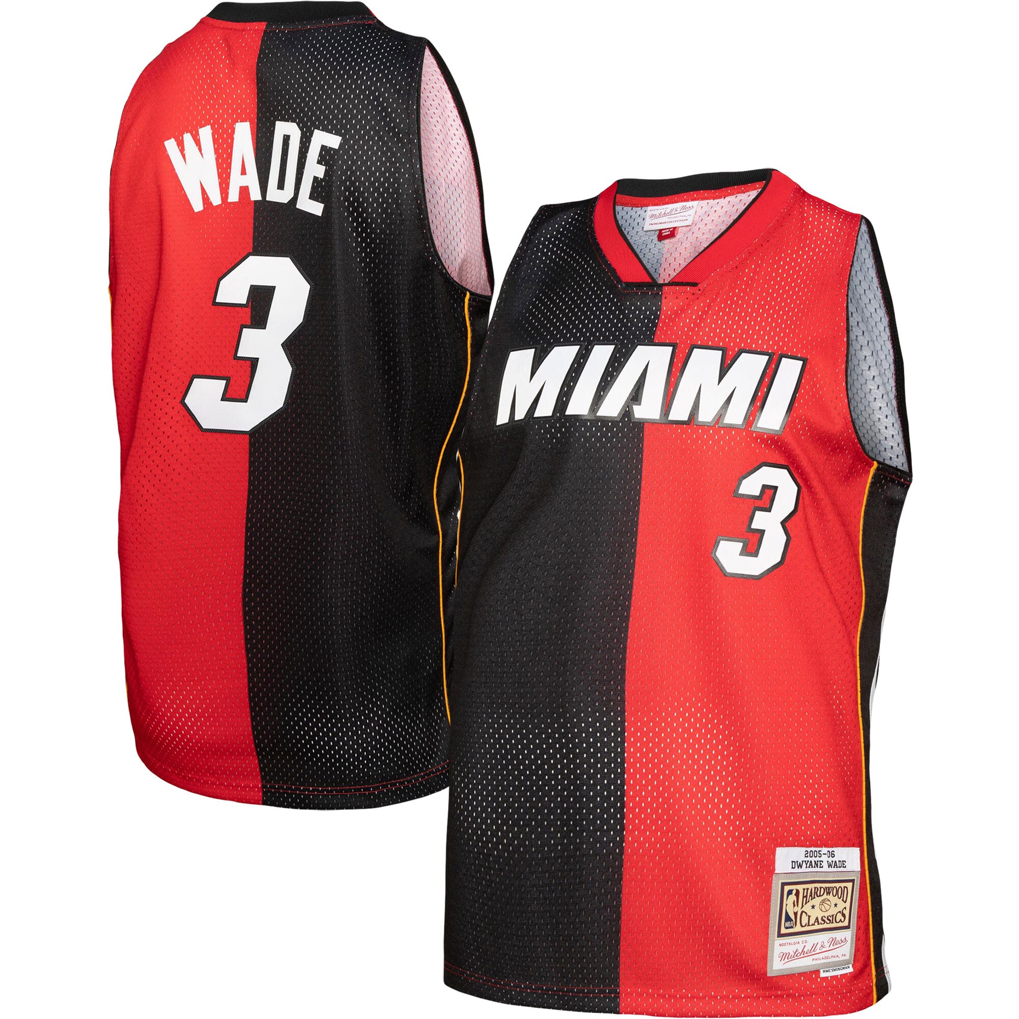 Alternative view of Dwyane Wade Miami Heat Mitchell & Ness Big & Tall Hardwood Classics 2005/06 Split Swingman Basketball Jersey - Black/red