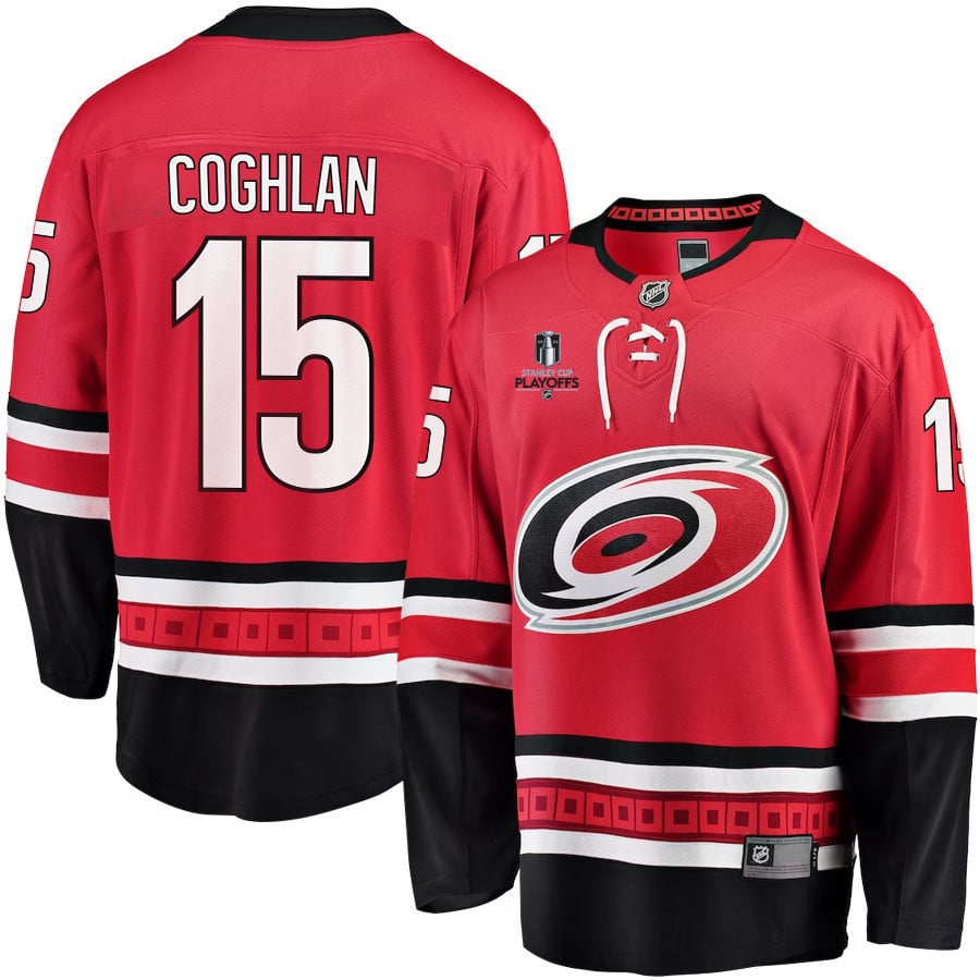 Dylan Coghlan 15 Carolina Hurricanes Stanley Cup 2023 Playoffs Patch Home Breakaway Men Hockey Jersey - Red - JS443 