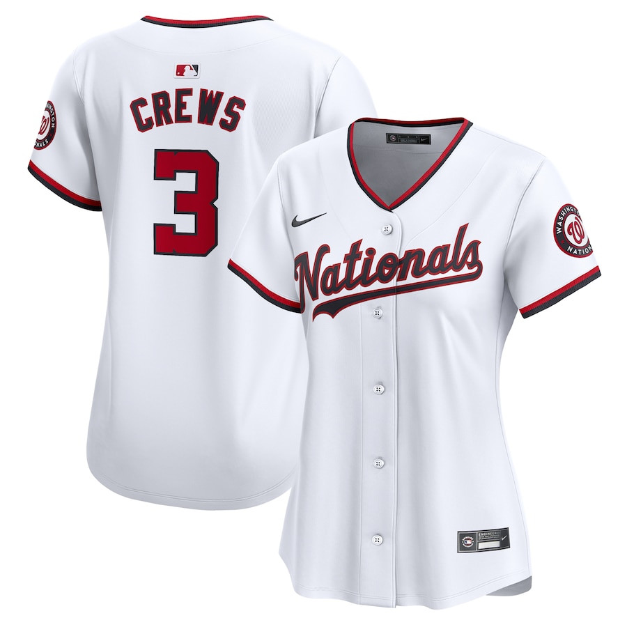 Dylan Crews 3 Washington Nationals Women's Home Limited Player Baseball Jersey - White - JS324 