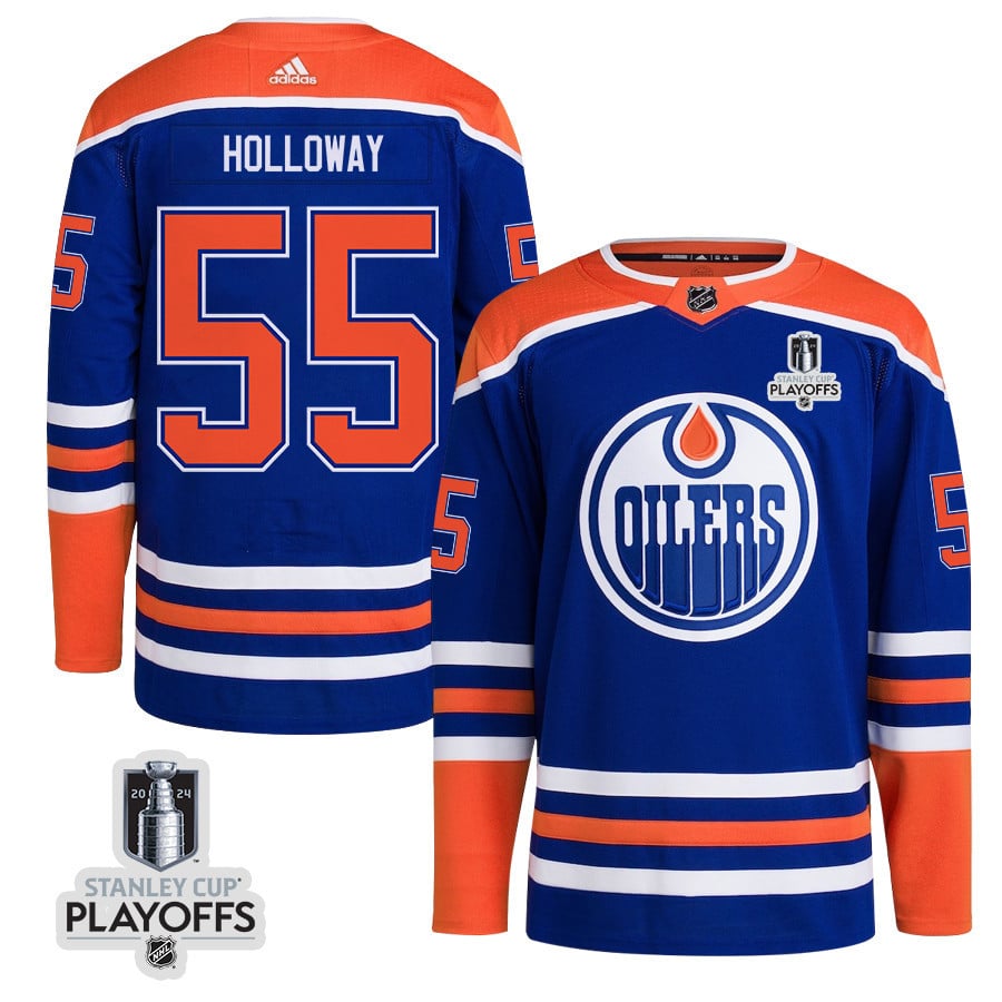 Dylan Holloway 55 Edmonton Oilers 2024 NHL Playoffs Patch Home Hockey Jersey - Men - JS893 