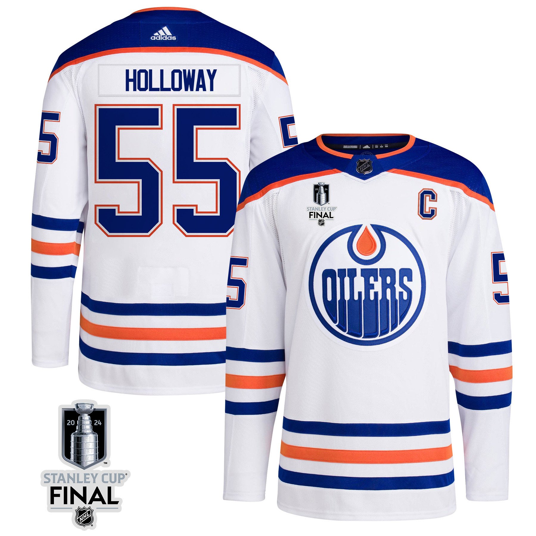 Dylan Holloway 55 Edmonton Oilers 2024 STANLEY CUP Final Away Hockey Jersey - Men, White - JS168 