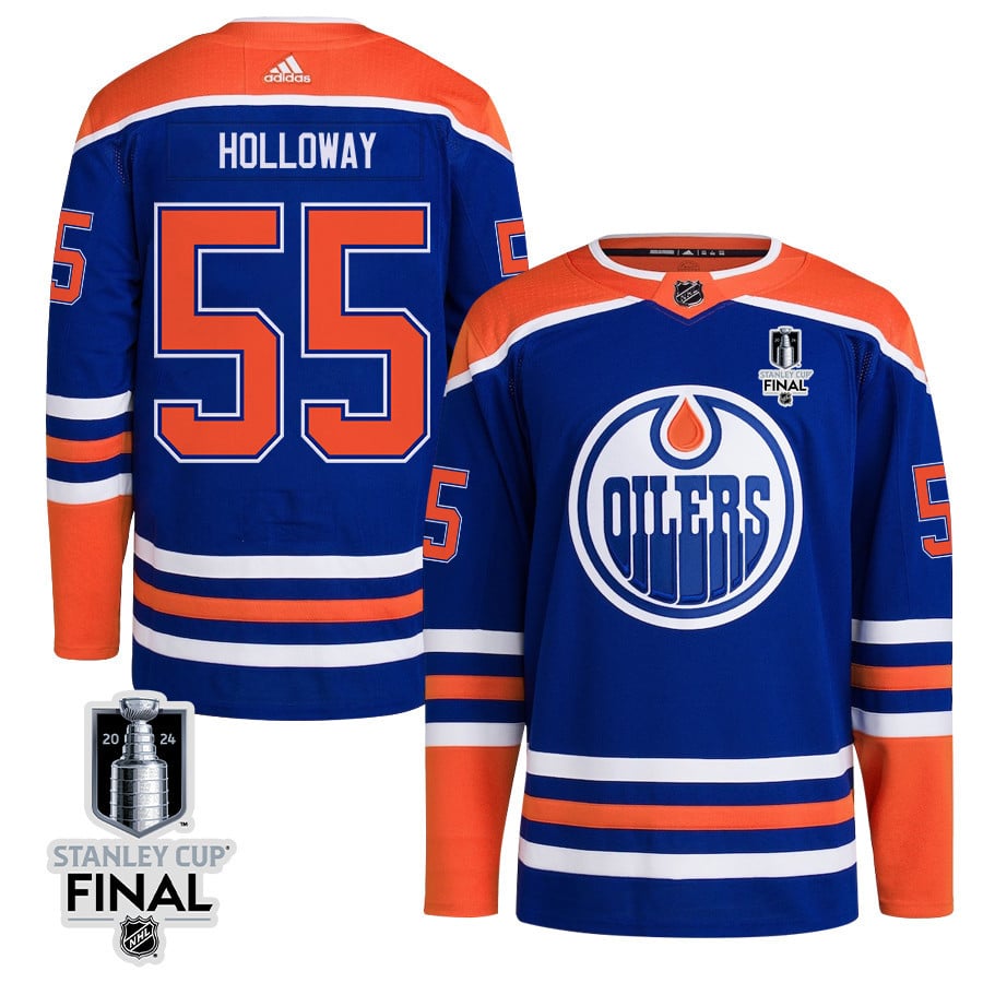 Dylan Holloway 55 Edmonton Oilers 2024 STANLEY CUP Final Home Primegreen Hockey Jersey - Men, Royal - JS819 