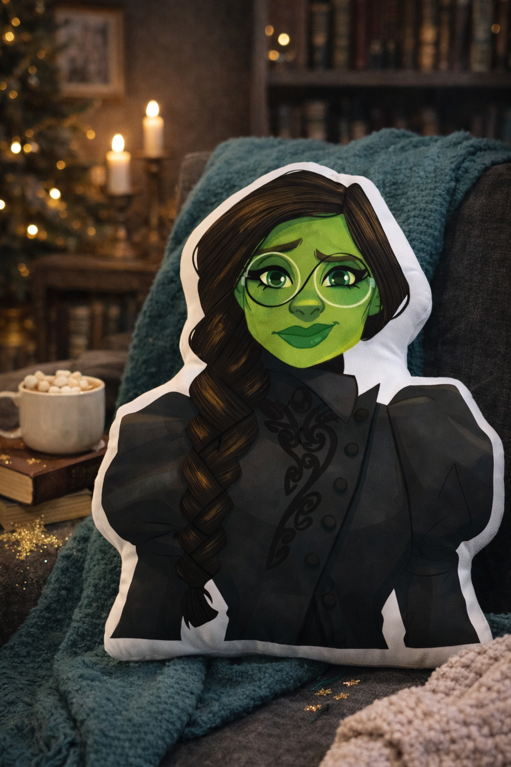 Green Witch Elphaba Illustration Pillow - Wicked Fan Art Collectible