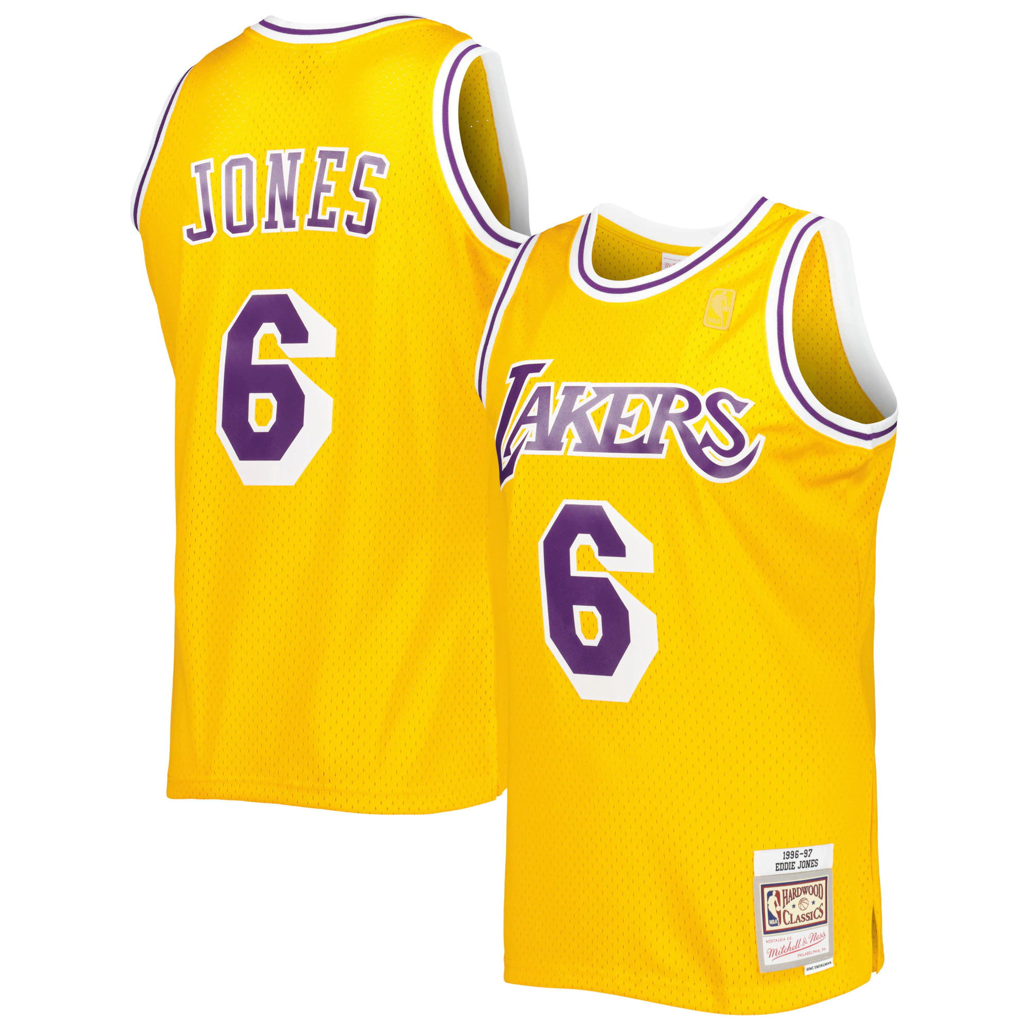 Eddie Jones Los Angeles Lakers Mitchell & Ness 1996-97 Hardwood Classics Swingman Basketball Jersey - Gold