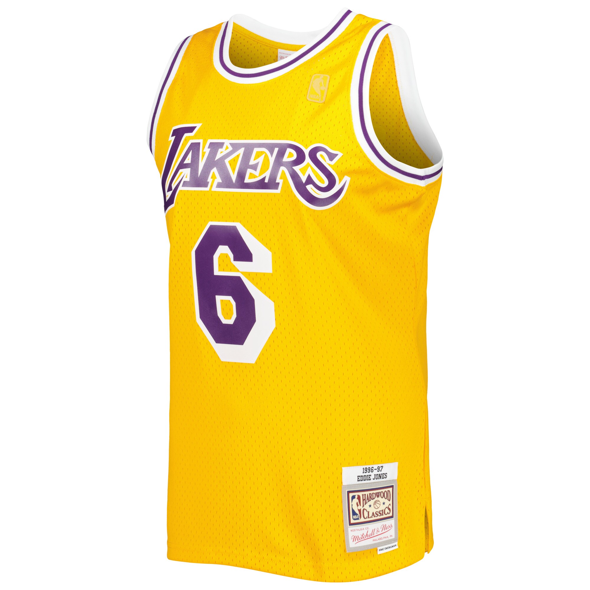 Alternative view of Eddie Jones Los Angeles Lakers Mitchell & Ness 1996/97 Hardwood Classics Swingman Basketball Jersey - Gold