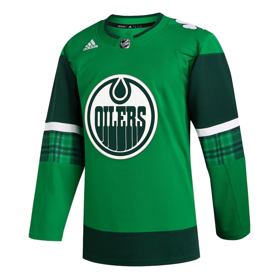 Alternative view of Edmonton Oilers 2023 St. Patrick's Day Primegreen Men Hockey Jersey - Kelly Green - JS843 