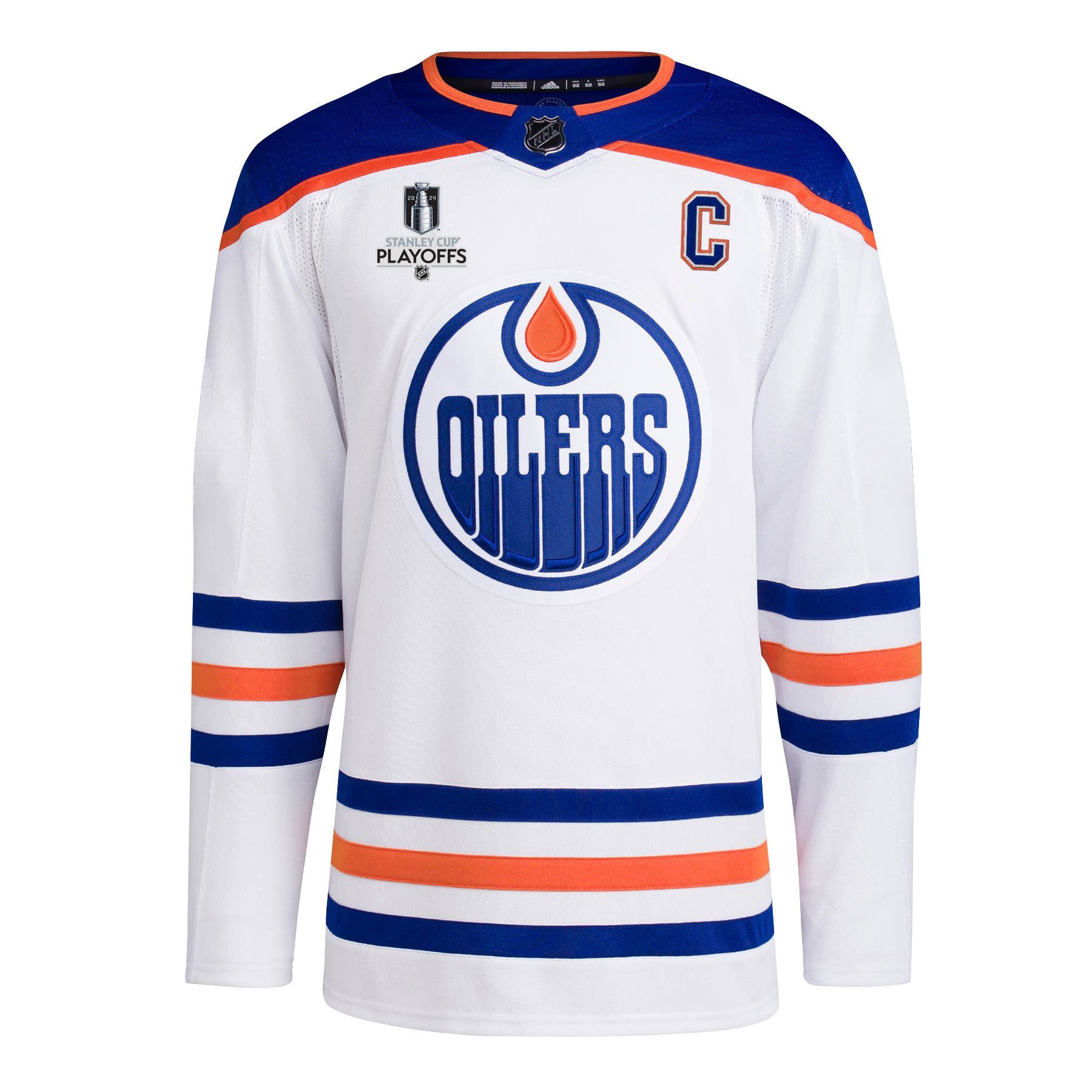 Alternative view of Edmonton Oilers 2024 NHL Playoffs Patch Away Hockey Jersey - Men, White - JS710 
