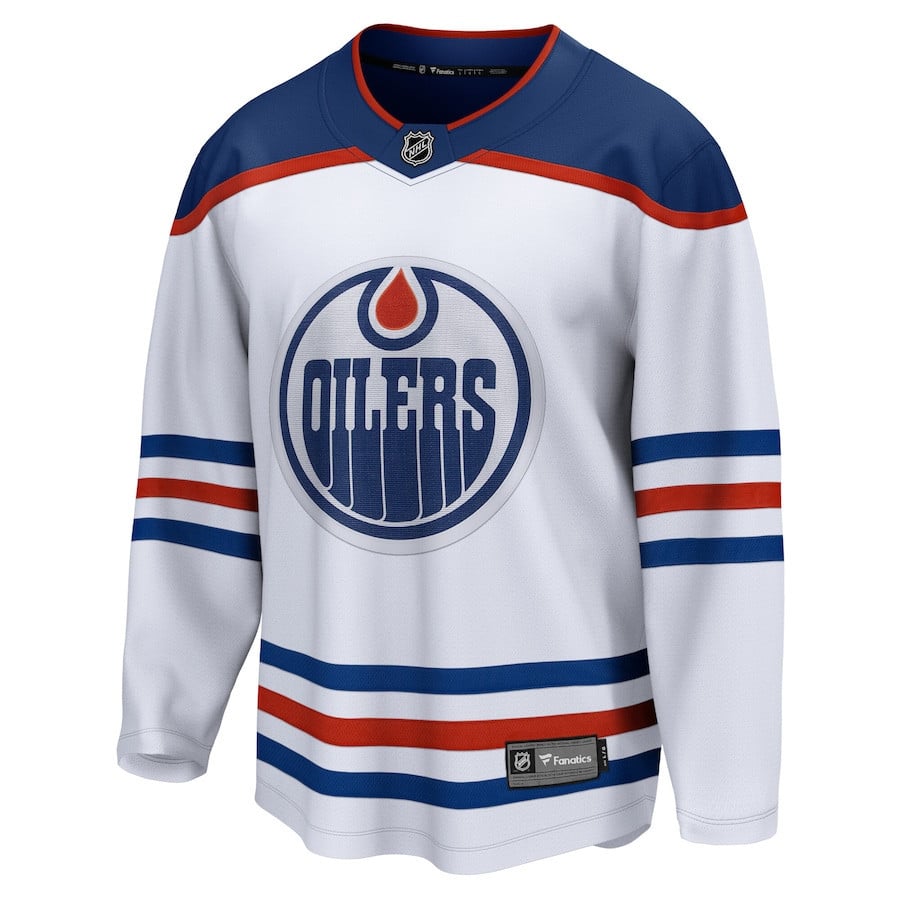 Alternative view of Edmonton Oilers Away Breakaway Hockey Jersey - Men, White - JS113 
