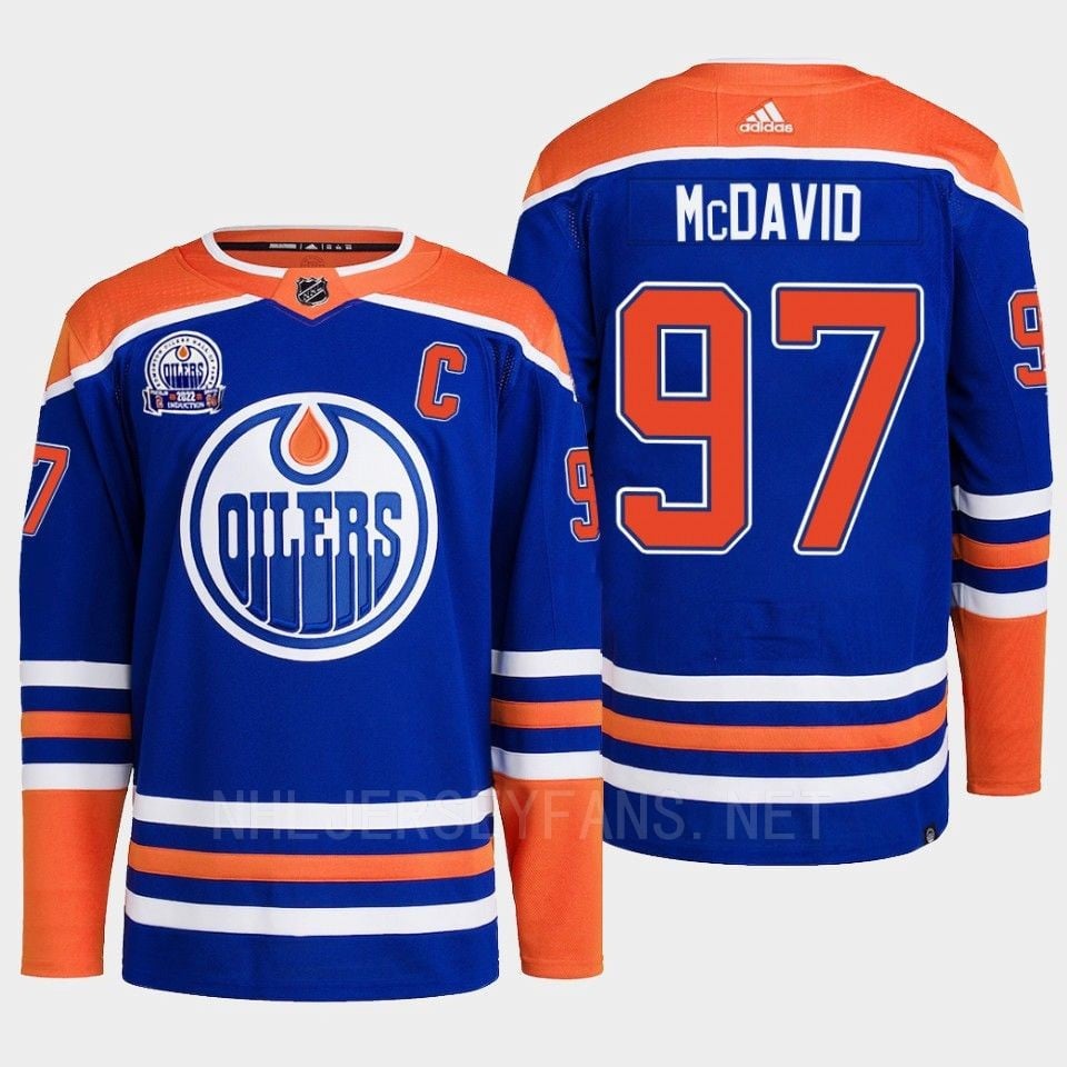 Edmonton Oilers Connor McDavid 97 Royal Primegreen Lee Ryan Hall Of Fame Patch Hockey Jersey 2022 - JS648 