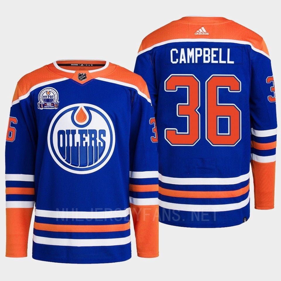 Edmonton Oilers Jack Campbell 36 Royal Primegreen Lee Ryan Hall Of Fame Patch Hockey Jersey 2022 - JS413 