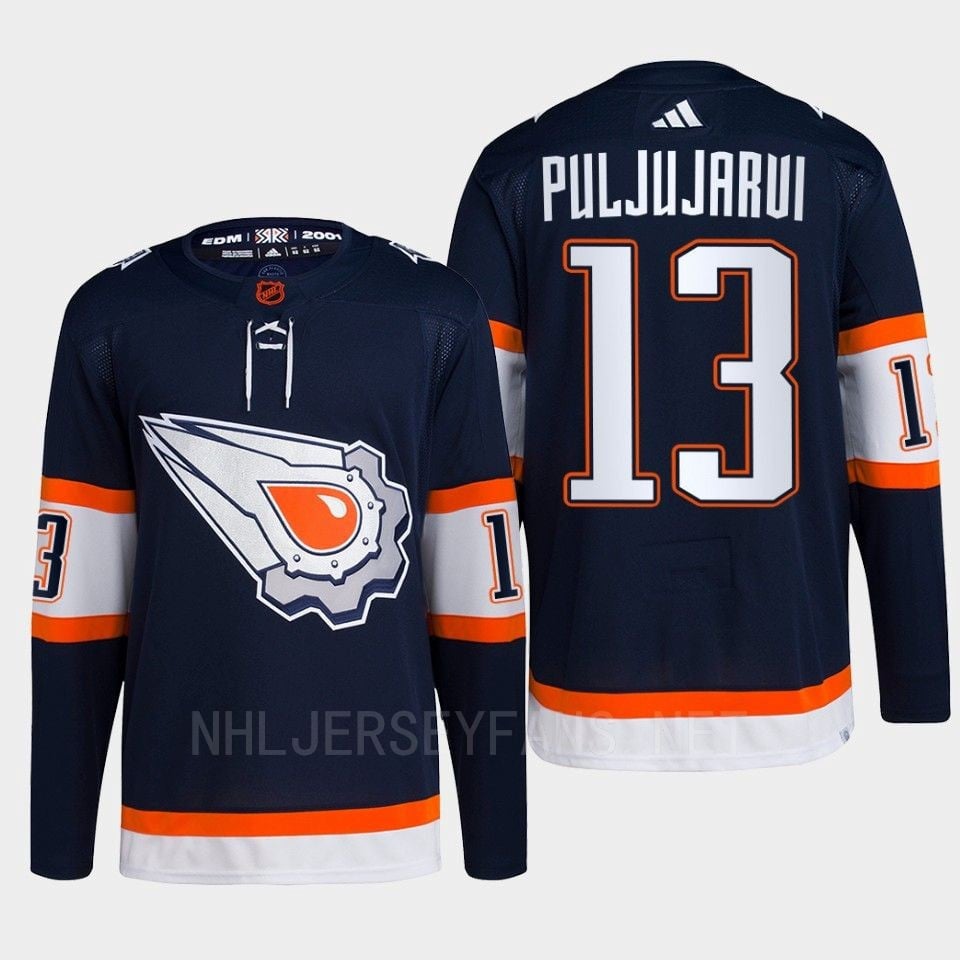 Edmonton Oilers Jesse Puljujarvi 13 Navy Primegreen Reverse Retro 2.0 Hockey Jersey 2022 - JS253 