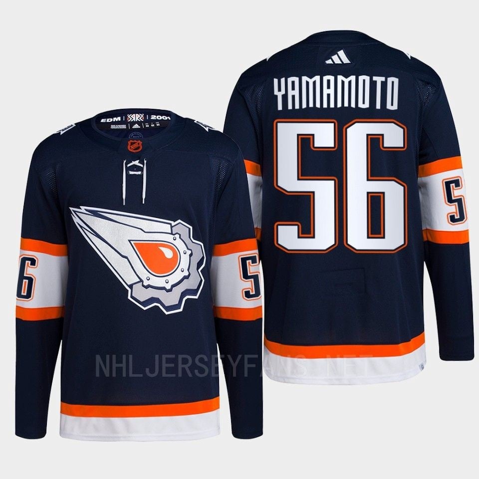 Edmonton Oilers Kailer Yamamoto 56 Navy Primegreen Reverse Retro 2.0 Hockey Jersey 2022 - JS190 