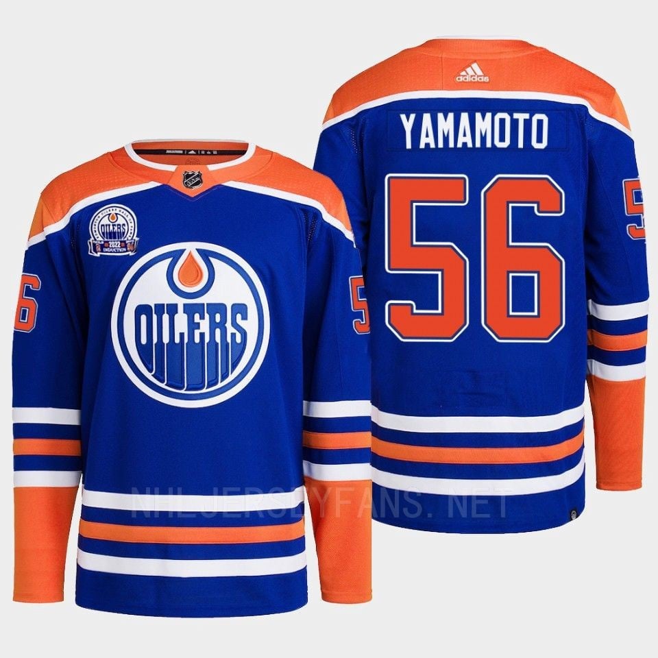 Edmonton Oilers Kailer Yamamoto 56 Royal Primegreen Lee Ryan Hall Of Fame Patch Hockey Jersey 2022 - JS623 