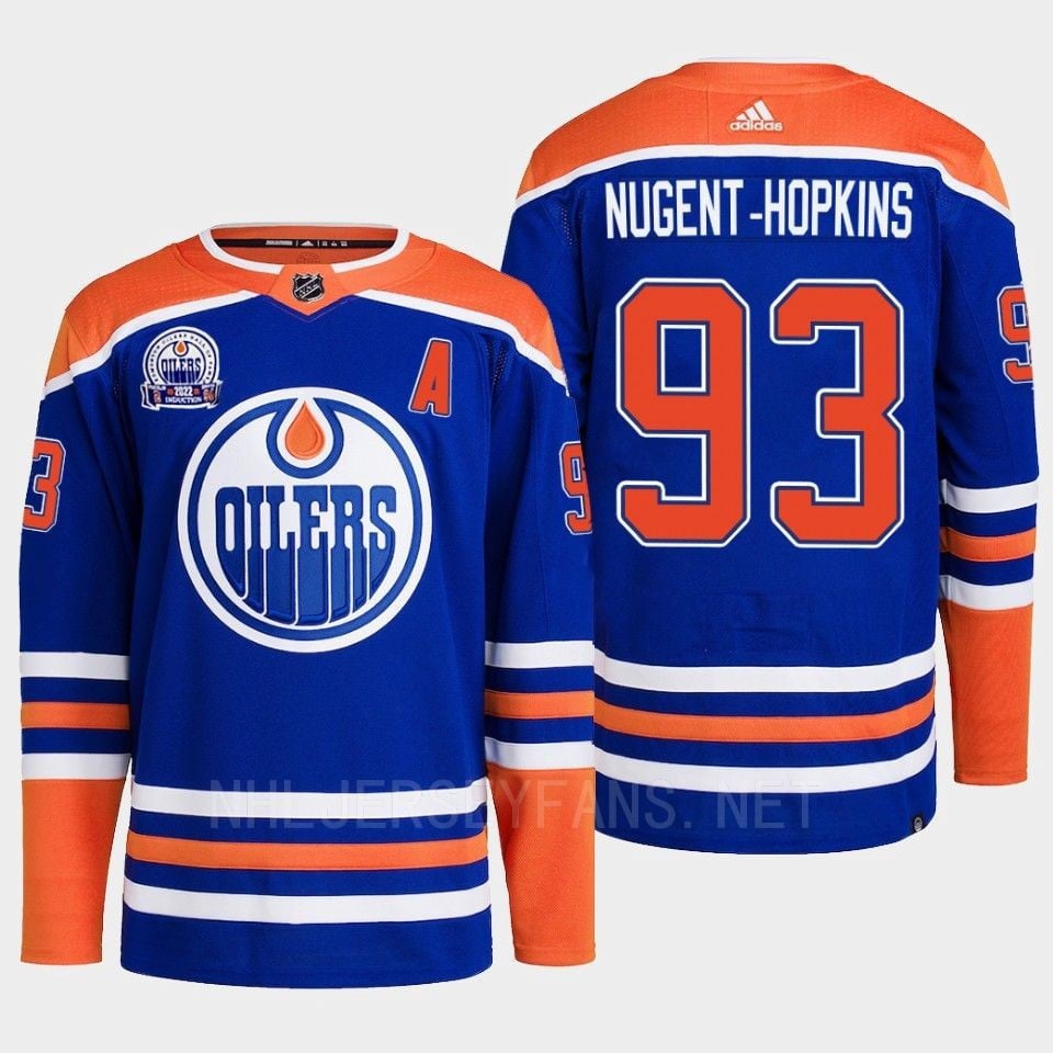 Edmonton Oilers Ryan Nugent-Hopkins 93 Royal Primegreen Lee Ryan Hall Of Fame Patch Hockey Jersey 2022 - JS324 