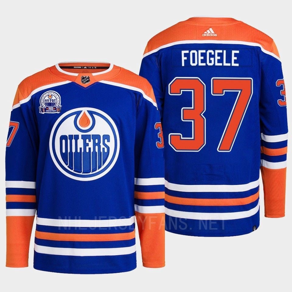 Edmonton Oilers Warren Foegele 37 Royal Primegreen Lee Ryan Hall Of Fame Patch Hockey Jersey 2022 - JS183 