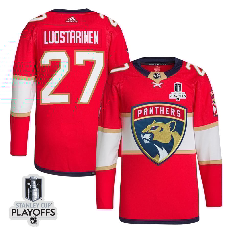 Eetu Luostarinen 27 Florida Panthers 2024 NHL Playoffs Patch Home Hockey Jersey - Men, Red - JS633 
