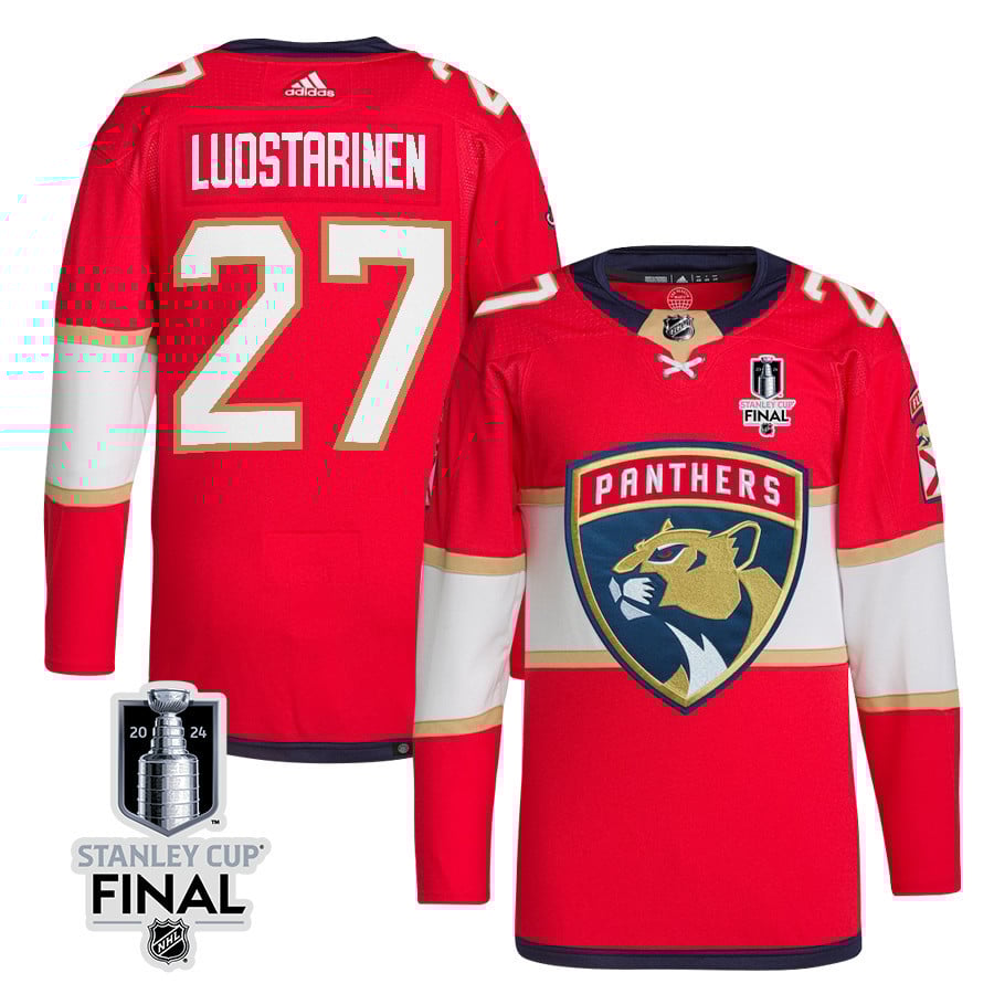 Eetu Luostarinen 27 Florida Panthers 2024 STANLEY CUP Final Home Breakaway Hockey Jersey - Men, Red - JS174 