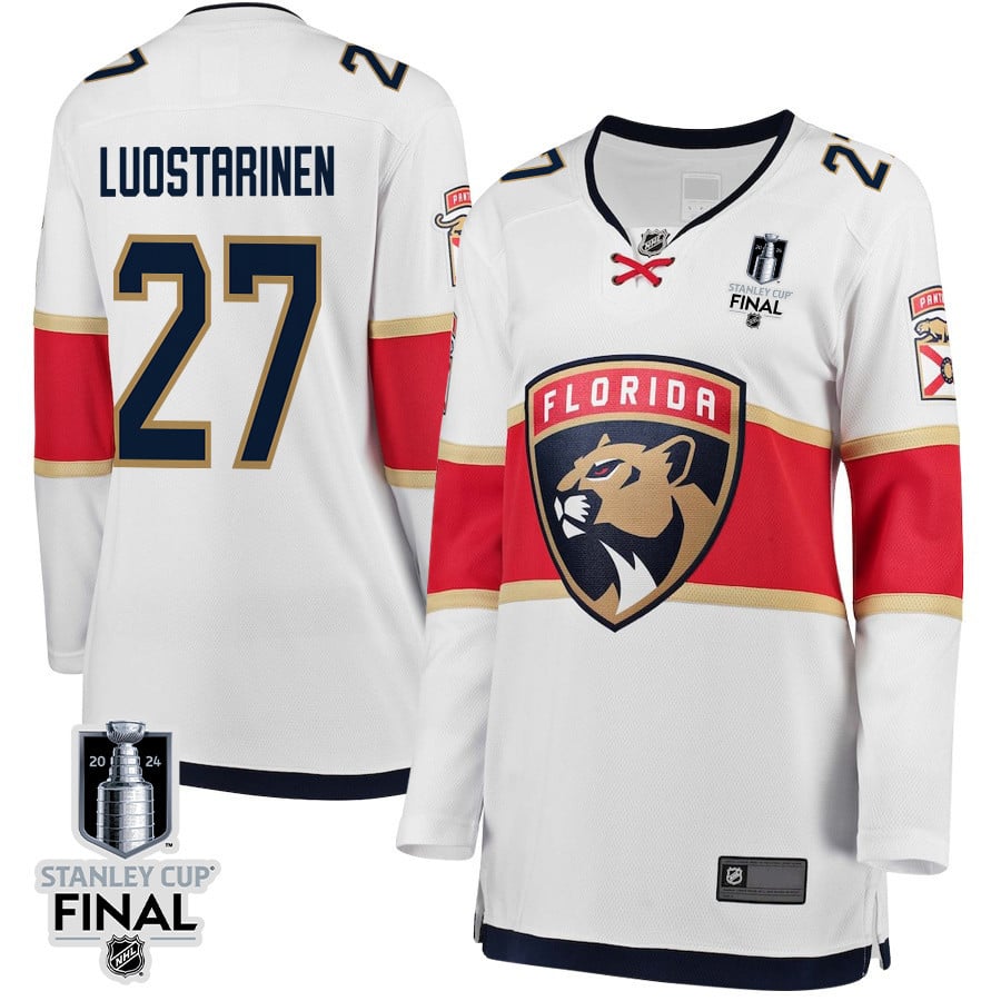 Eetu Luostarinen 27 Florida Panthers 2024 STANLEY CUP Final Women's Away Breakaway Hockey Jersey - White - JS750 