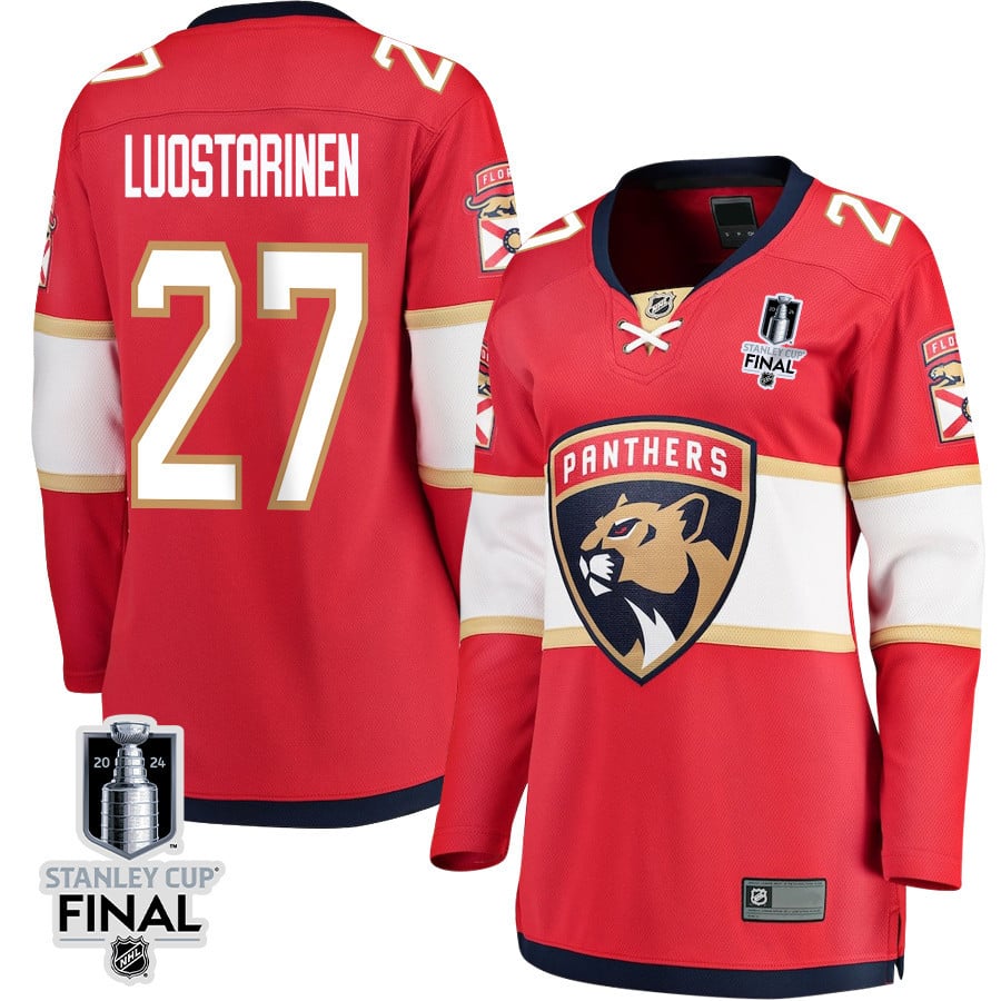 Eetu Luostarinen 27 Florida Panthers 2024 STANLEY CUP Final Women's Home Breakaway Hockey Jersey - Red - JS114 