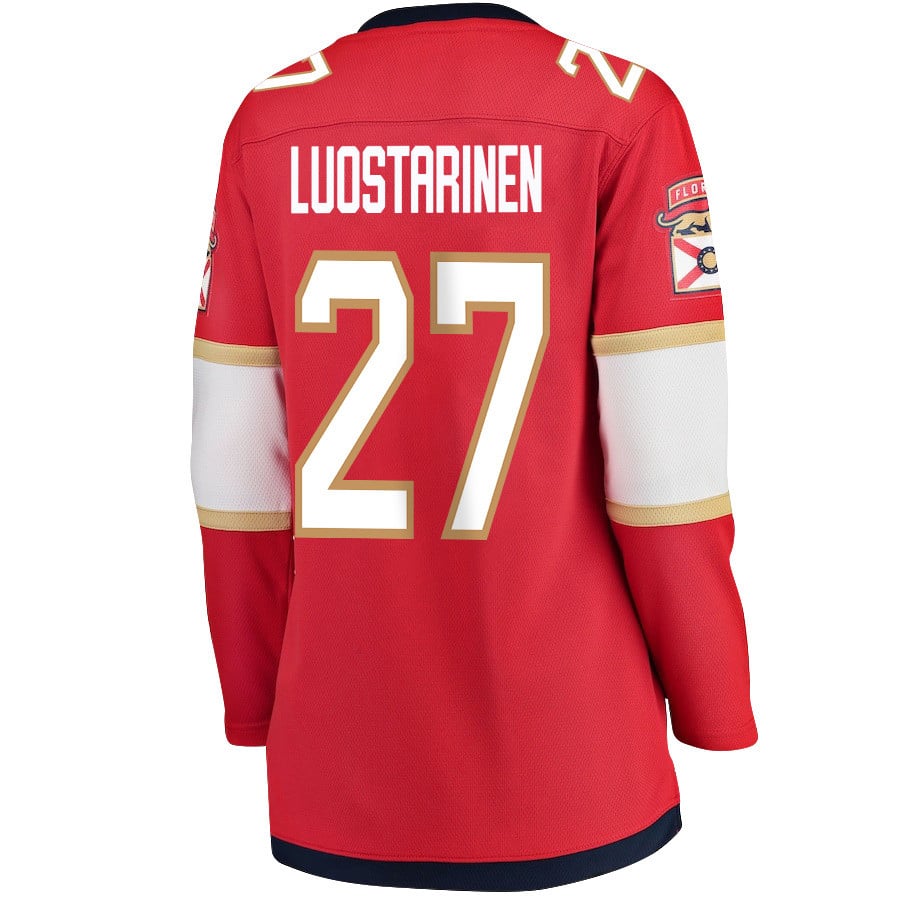 Alternative view of Eetu Luostarinen 27 Florida Panthers 2024 STANLEY CUP Final Women's Home Breakaway Hockey Jersey - Red - JS114 