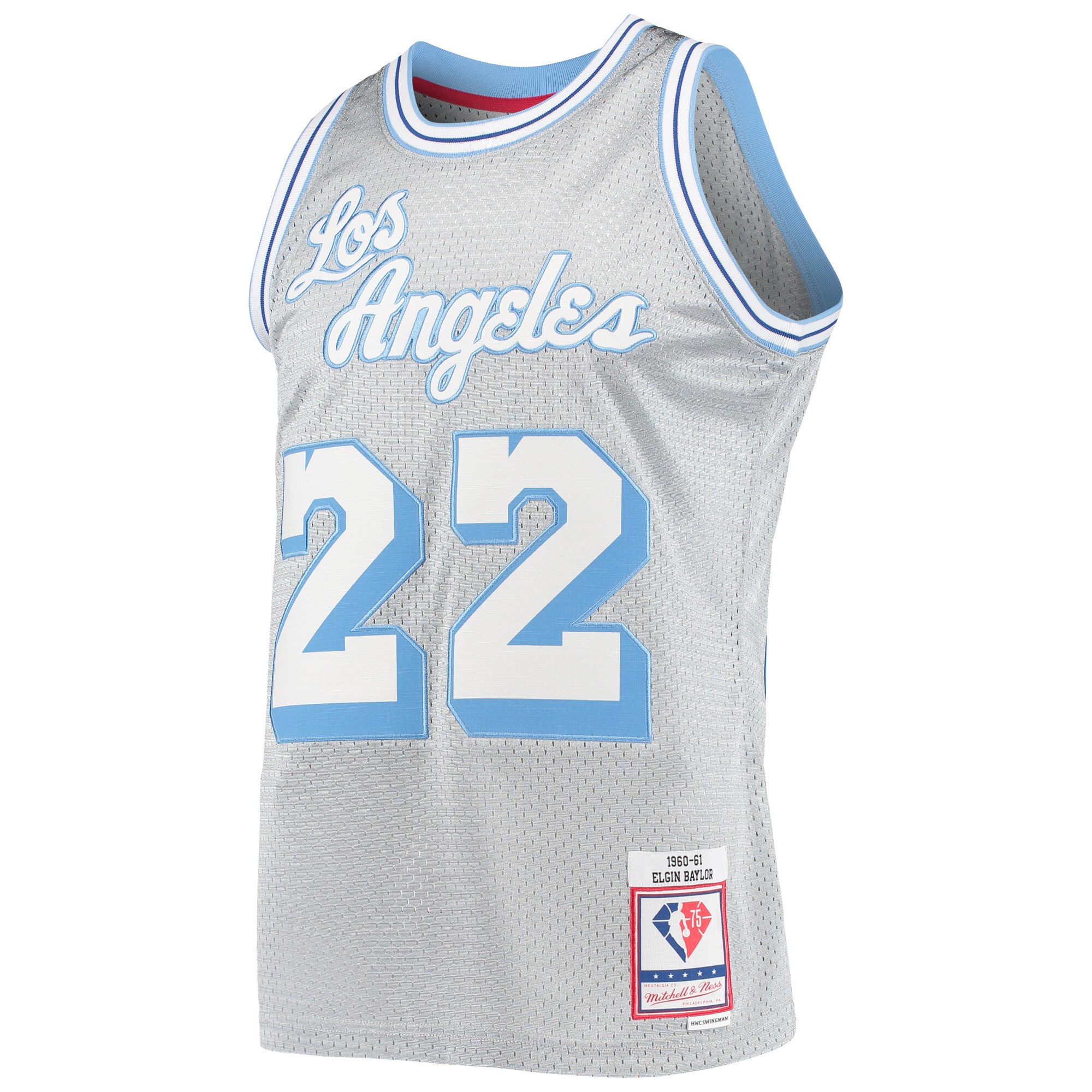Alternative view of Elgin Baylor Los Angeles Lakers Mitchell & Ness 75th Anniversary 1960/61 Hardwood Classics Swingman Basketball Jersey - Silver