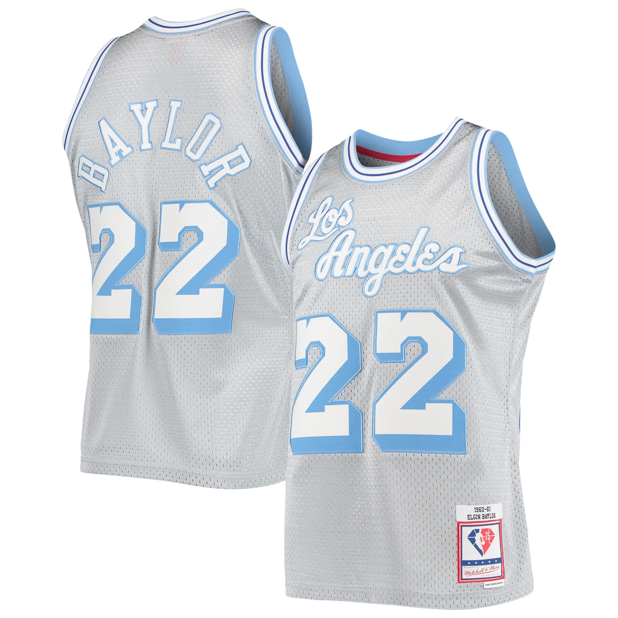Elgin Baylor Los Angeles Lakers Mitchell & Ness 75th Anniversary 1960/61 Hardwood Classics Swingman Basketball Jersey - Silver