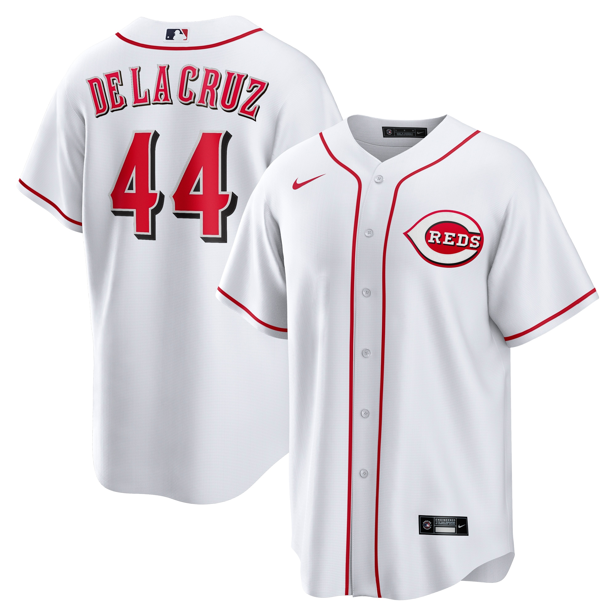 Alternative view of Elly De La Cruz Cincinnati Reds Home Replica Baseball Jersey – White