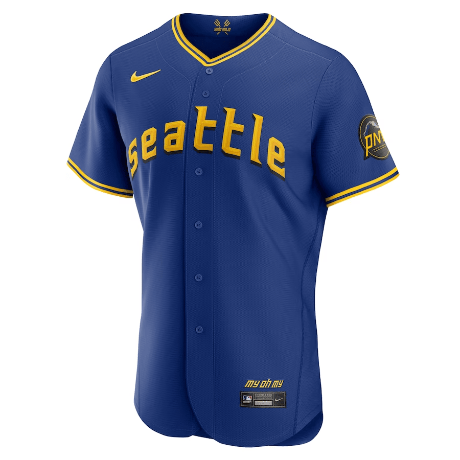 Alternative view of Eugenio Suarez 28 Seattle Mariners Royal 2023 City Connect Elite Baseball Jersey 