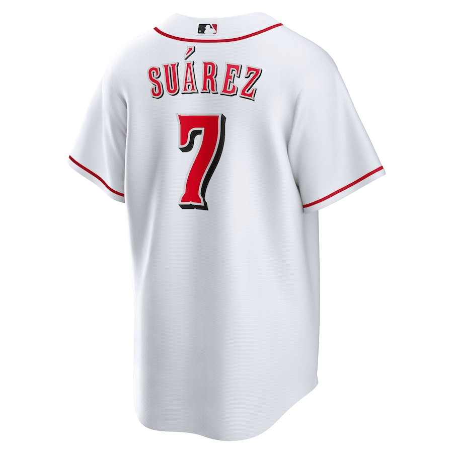 Alternative view of Eugenio Suarez 7 Cincinnati Reds Home Men Baseball Jersey - White
