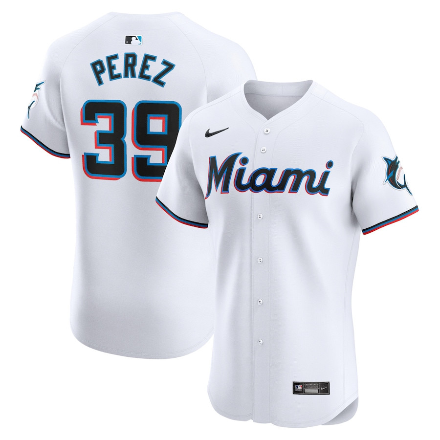 Eury Perez 39 Miami Marlins Home Elite Player Men Baseball Jersey - White 
