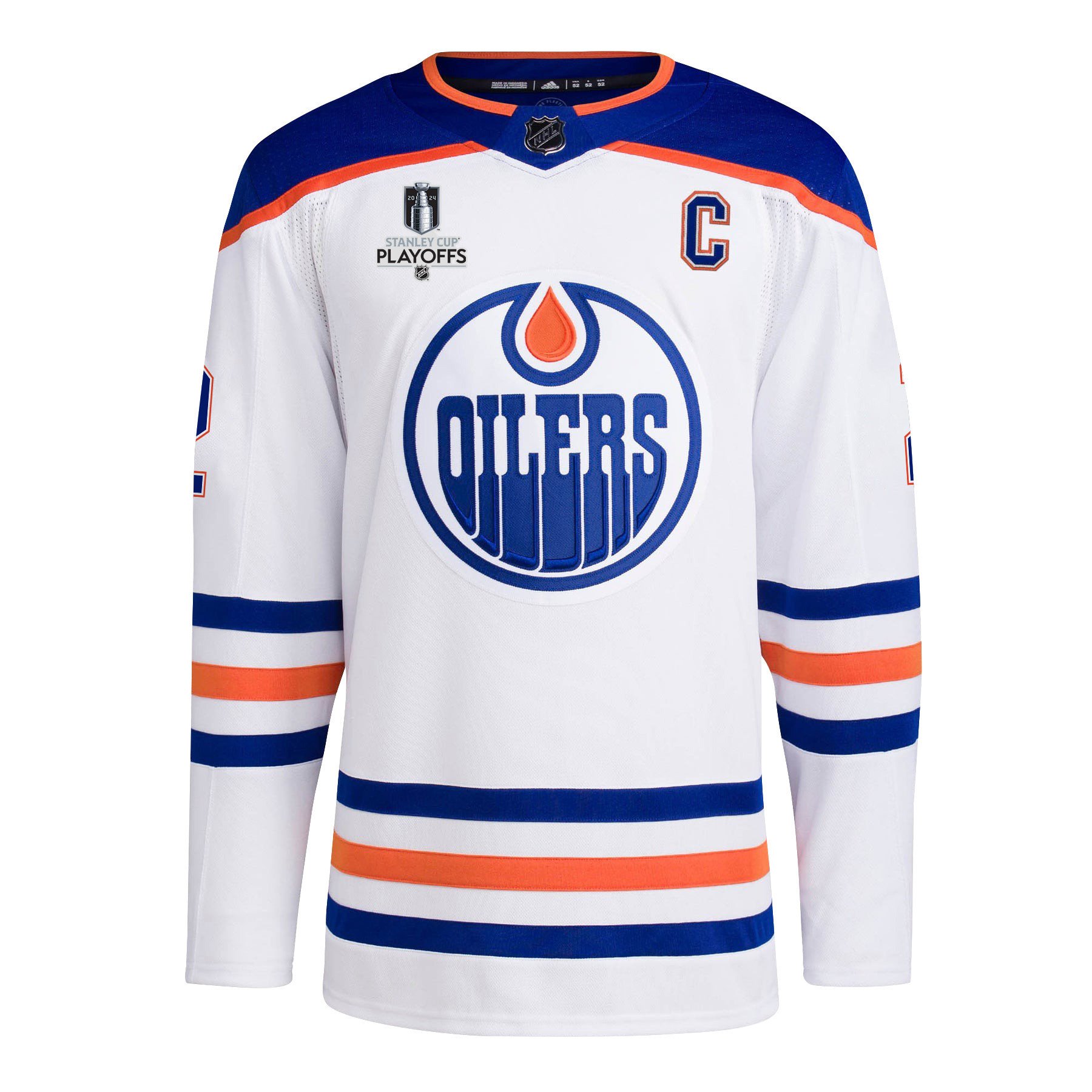 Alternative view of Evan Bouchard 2 Edmonton Oilers 2024 NHL Playoffs Patch Away Hockey Jersey - Men, White - JS835 