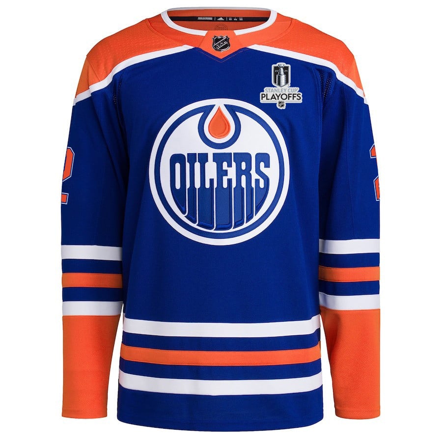 Alternative view of Evan Bouchard 2 Edmonton Oilers 2024 NHL Playoffs Patch Home Hockey Jersey - Men - JS674 