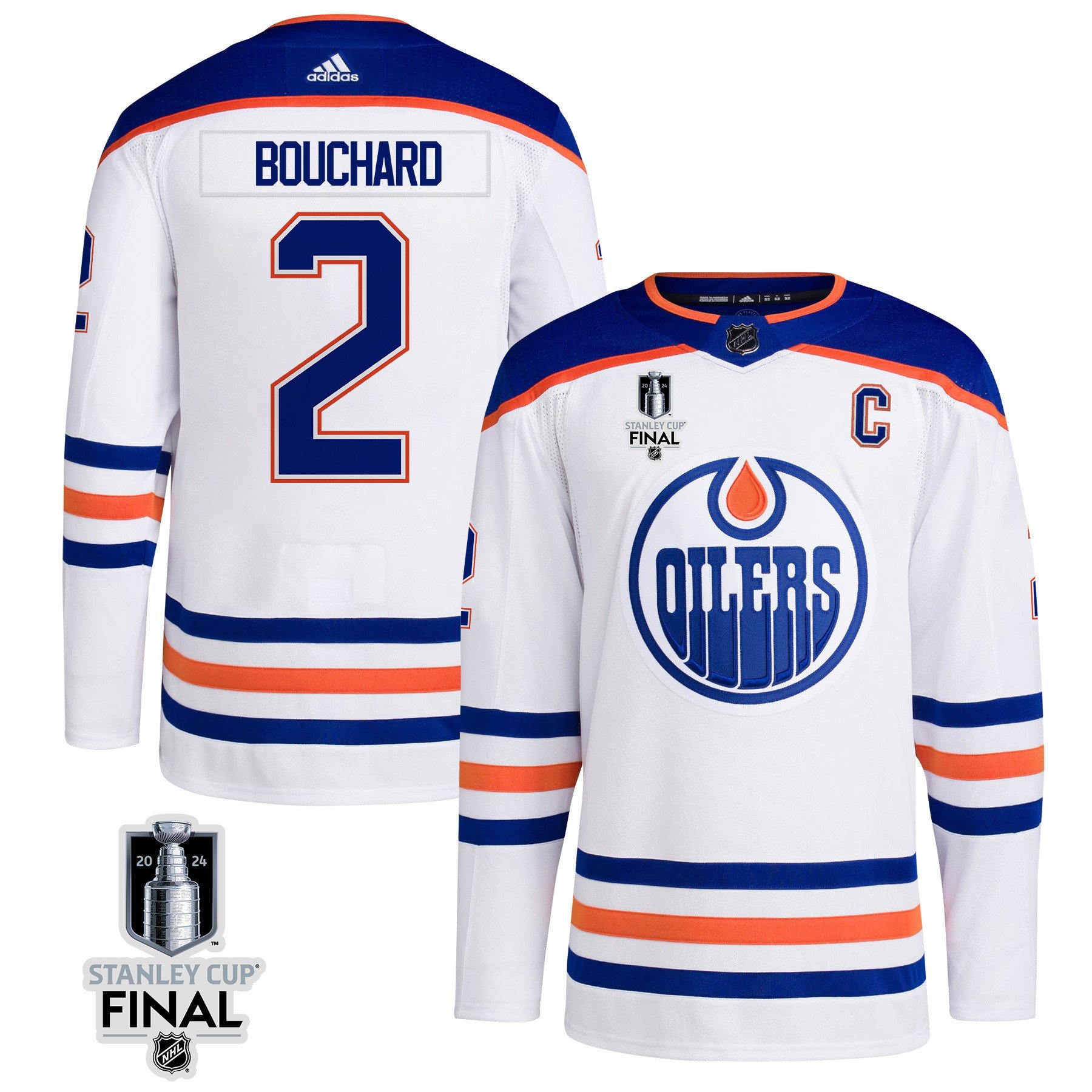 Evan Bouchard 2 Edmonton Oilers 2024 STANLEY CUP Final Away Hockey Jersey - Men, White - JS736 