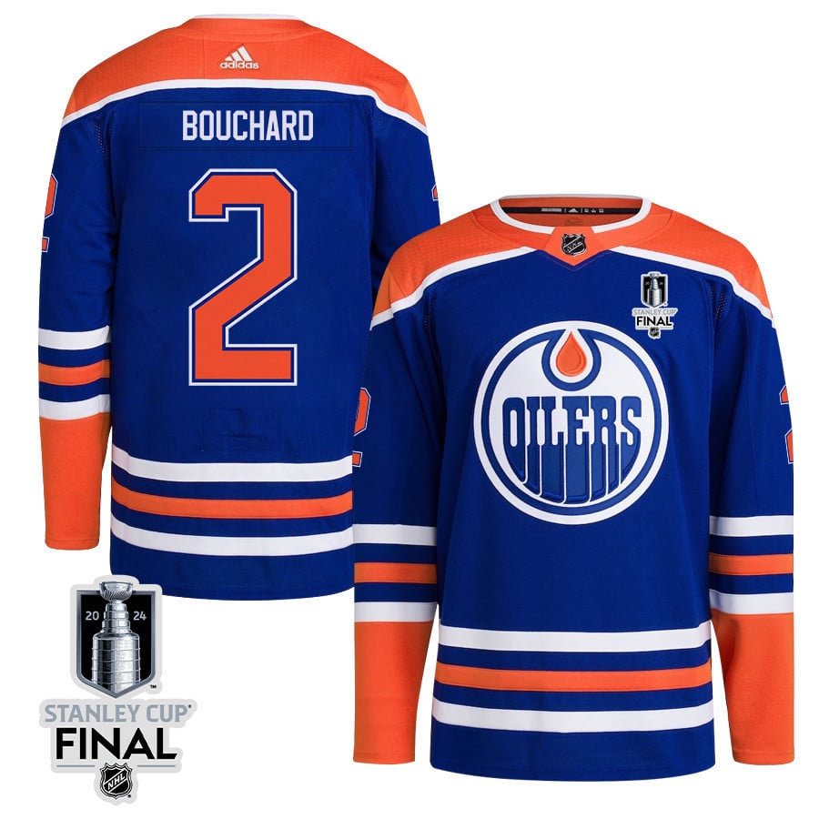 Evan Bouchard 2 Edmonton Oilers 2024 STANLEY CUP Final Home Primegreen Hockey Jersey - Men, Royal - JS570 