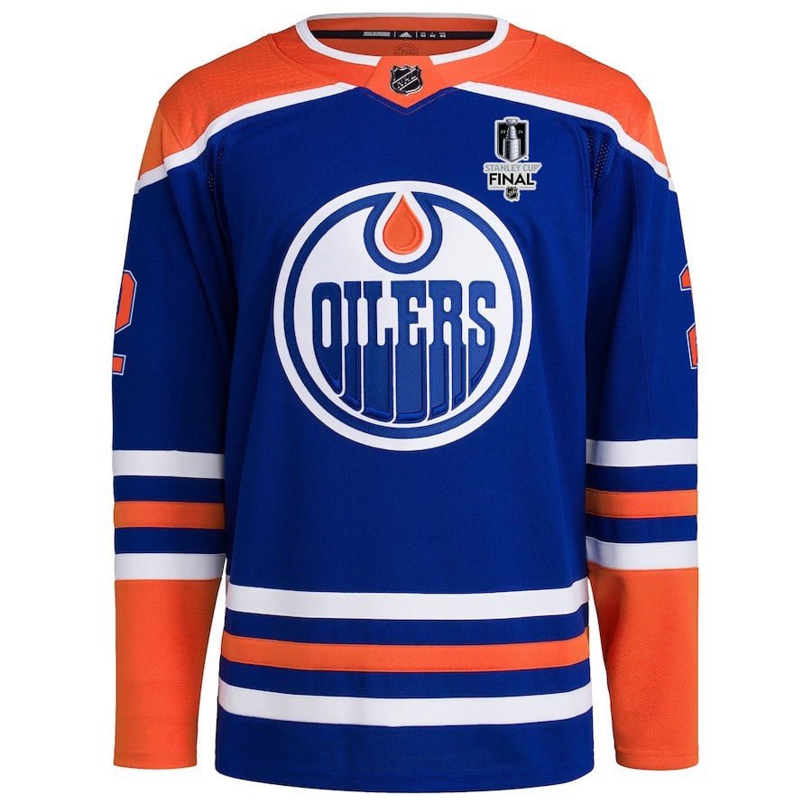 Alternative view of Evan Bouchard 2 Edmonton Oilers 2024 STANLEY CUP Final Home Primegreen Hockey Jersey - Men, Royal - JS570 