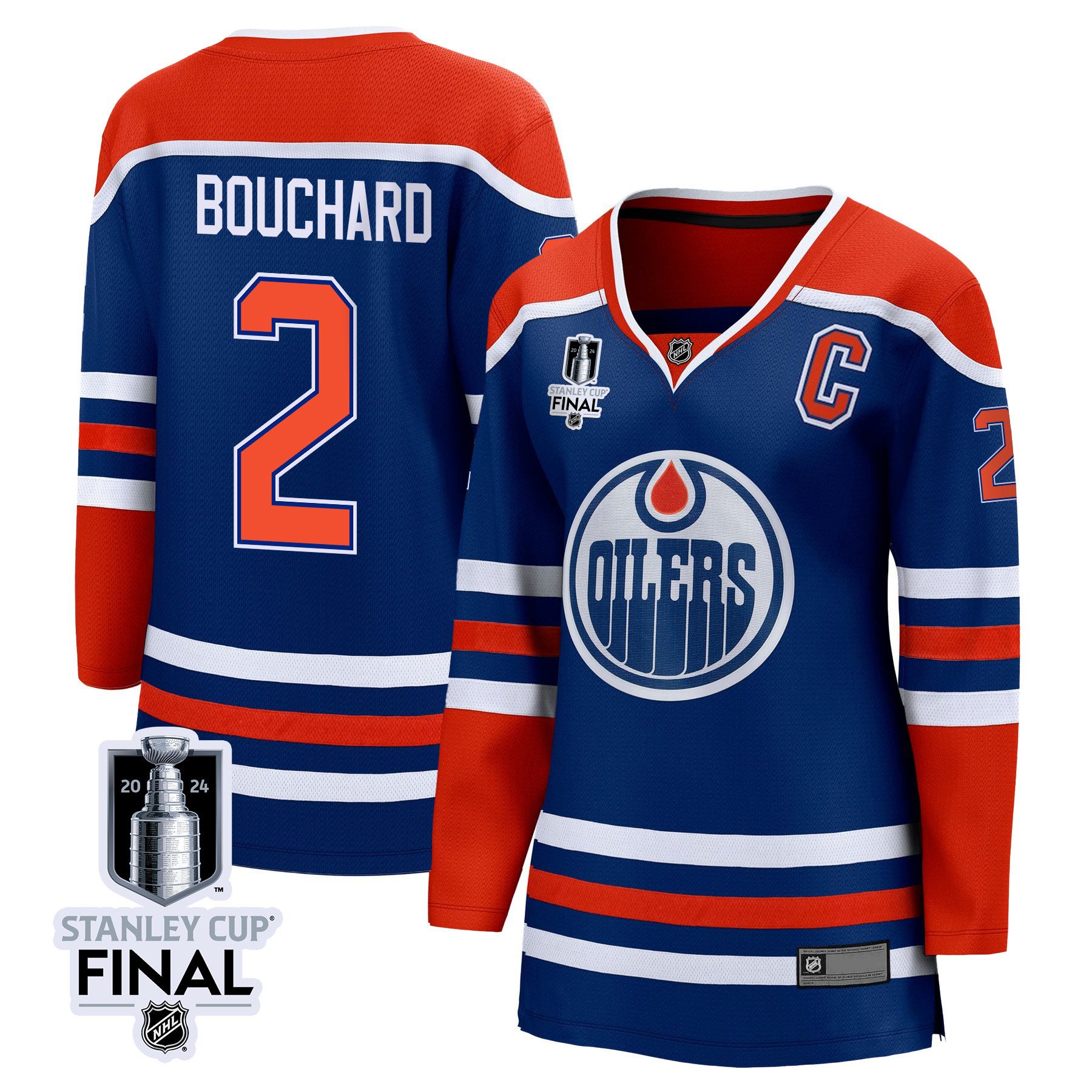 Evan Bouchard 2 Edmonton Oilers 2024 STANLEY CUP Final Women's Home Hockey Jersey - Royal - JS111 