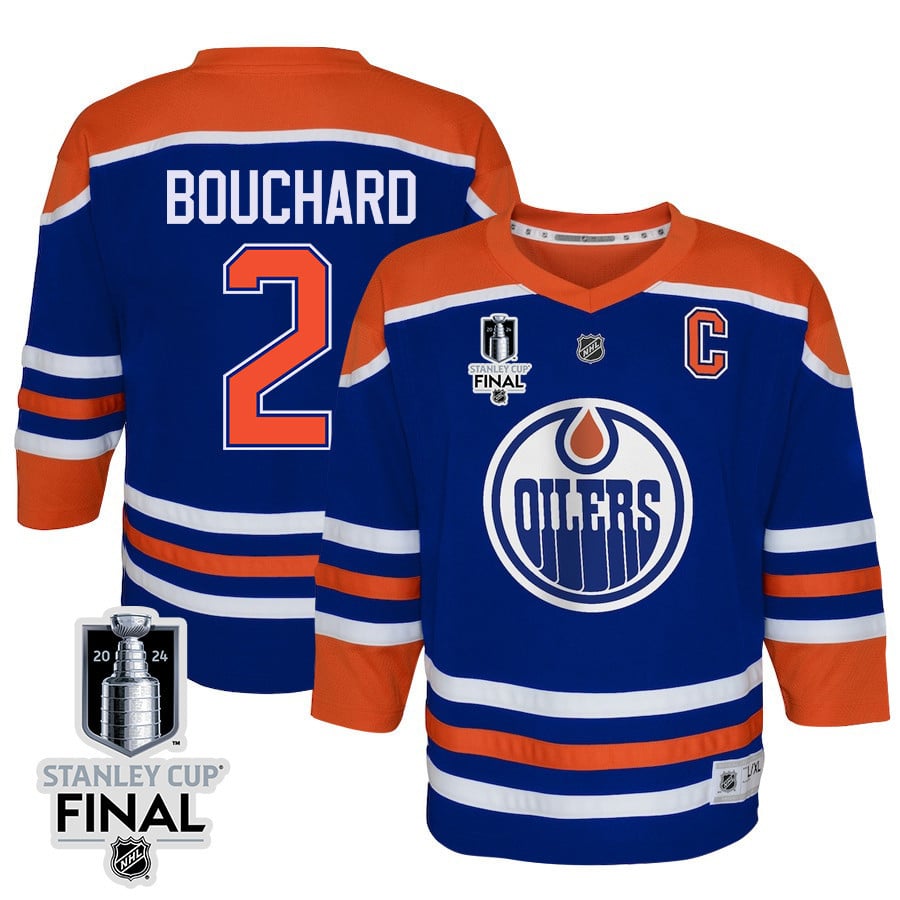 Evan Bouchard 2 Edmonton Oilers 2024 STANLEY CUP Final Youth Home Hockey Jersey - Royal - JS397 