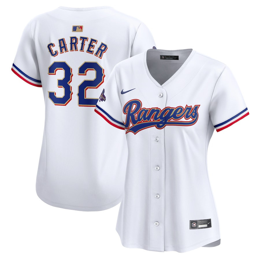 Alternative view of Evan Carter 32 Texas Rangers 2024 Gold Collection Limited Baseball Jersey - Women White - JS629 